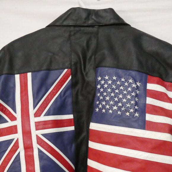 Vintage | Men’s Black Leather International Flag Bomber Jacket | xxl - Picture 10 of 14